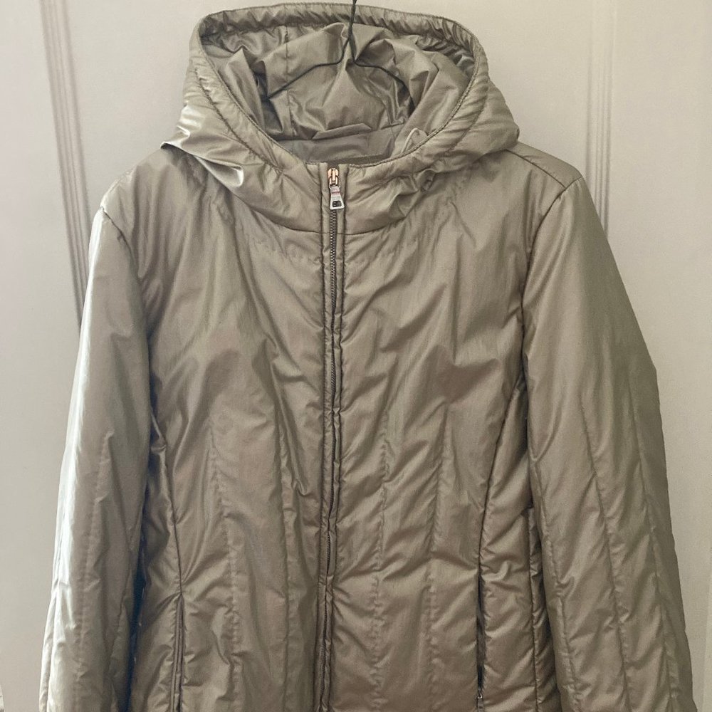 PRADA Metallic Gold Nylon Polyester Padded Hooded Fitted Winter Jacket IT38 XS